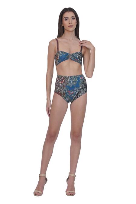 Limerick By Abirr N' Nanki_Multi Color Polyester, Spandex Scoop Neck Multicolor Designer Bikini Set _Online_at_Aza_Fashions