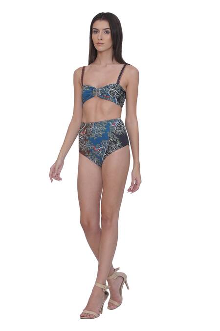Buy_Limerick By Abirr N' Nanki_Multi Color Polyester, Spandex Scoop Neck Multicolor Designer Bikini Set _Online_at_Aza_Fashions