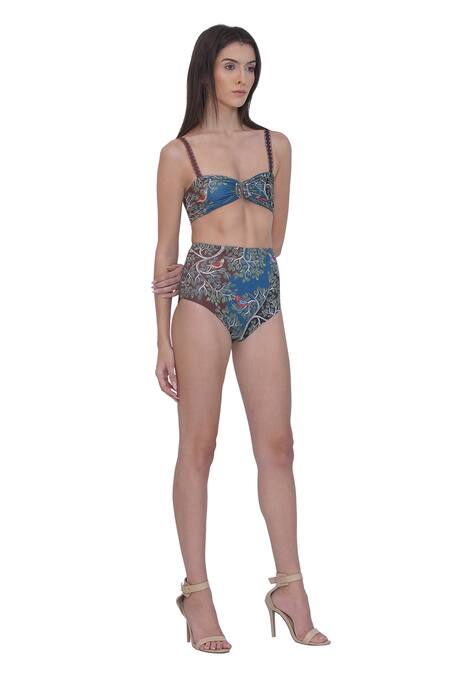 Limerick By Abirr N' Nanki_Multi Color Polyester, Spandex Scoop Neck Multicolor Designer Bikini Set _at_Aza_Fashions