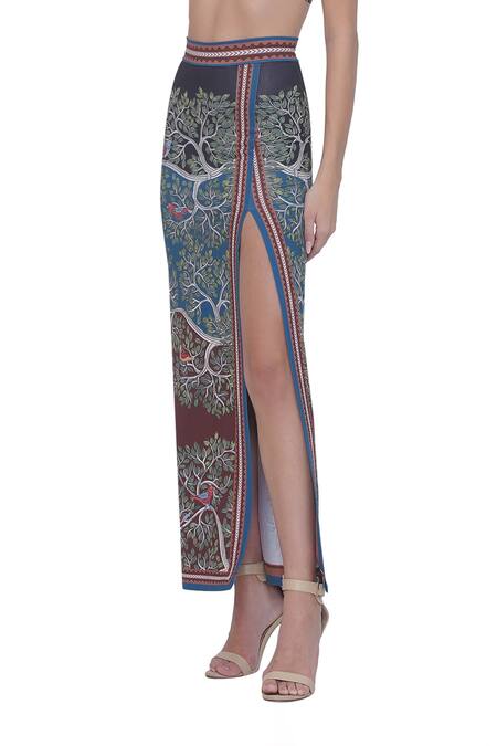 Limerick By Abirr N' Nanki_Multi Color Polyester, Spandex Multicolor Fitted Cover Up Skirt _Online_at_Aza_Fashions