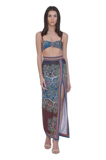 Shop_Limerick By Abirr N' Nanki_Multi Color Polyester, Spandex Multicolor Fitted Cover Up Skirt _Online_at_Aza_Fashions