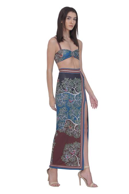 Limerick By Abirr N' Nanki_Multi Color Polyester, Spandex Multicolor Fitted Cover Up Skirt _at_Aza_Fashions