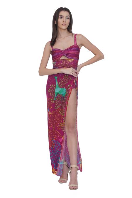 Limerick By Abirr N' Nanki_Pink Open Neck Designer Printed Sarong _Online_at_Aza_Fashions