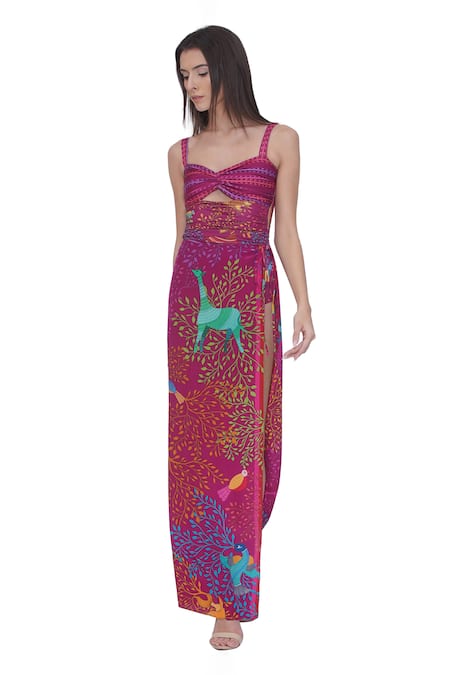 Buy_Limerick By Abirr N' Nanki_Pink Open Neck Designer Printed Sarong _Online_at_Aza_Fashions