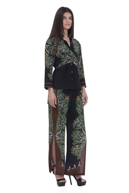 Buy Limerick By Abirr N' Nanki Black Crepe Embroidery Collared Draped Tunic With Floral Print Online at Aza Fashions Buy_Limerick By Abirr N' Nanki_Black Crepe Embroidery Collared Draped Tunic With Floral Print _Online_at_Aza_Fashions