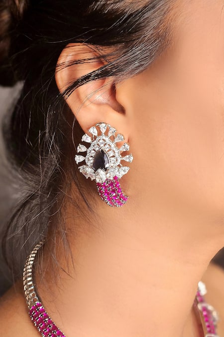 Shop_Kavipushp_Multi Color Crystals, Stones Royal Sapphire Bliss Dual Necklace Set _Online_at_Aza_Fashions