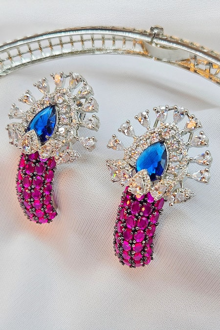 Kavipushp_Multi Color Crystals, Stones Royal Sapphire Bliss Dual Necklace Set _at_Aza_Fashions