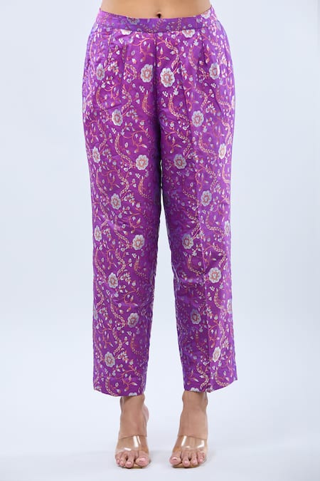 Samyukta Singhania_Yellow Brocade, Linen Embroidery Round Neck Kurta Set _at_Aza_Fashions