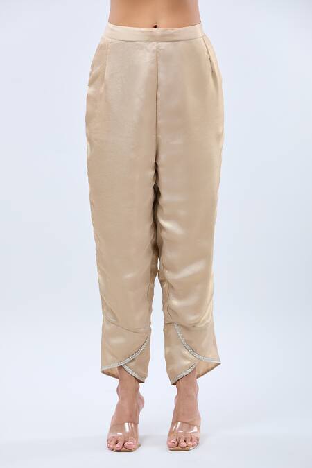 Buy_Samyukta Singhania_Cream Georgette Lace V-neck Work Shimmer Kaftan Set 