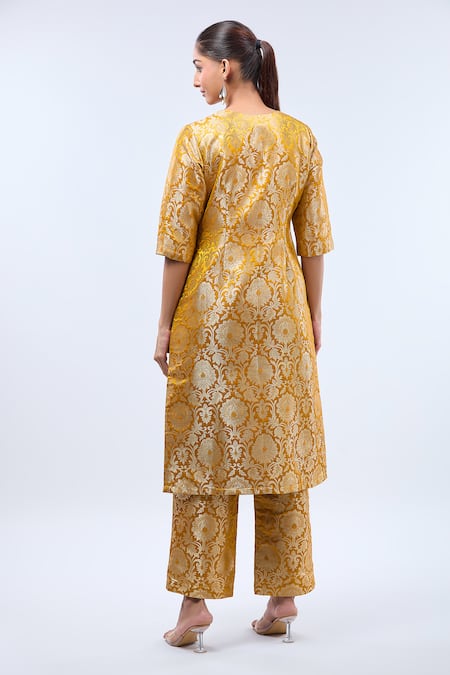 Samyukta Singhania Brocade Mustard Kurta Set 