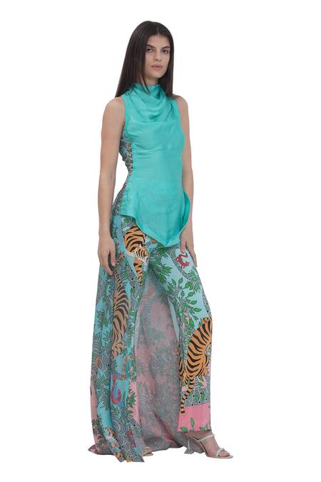 Limerick By Abirr N' Nanki_Blue Crepe Palazzo Pant _Online_at_Aza_Fashions