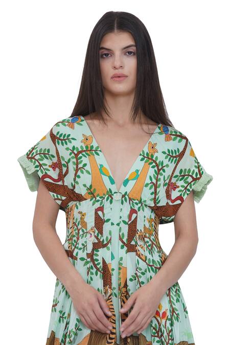 Shop_Limerick By Abirr N' Nanki_Multi Color Crepe V-neck Multicolor Printed Short Dress _Online_at_Aza_Fashions