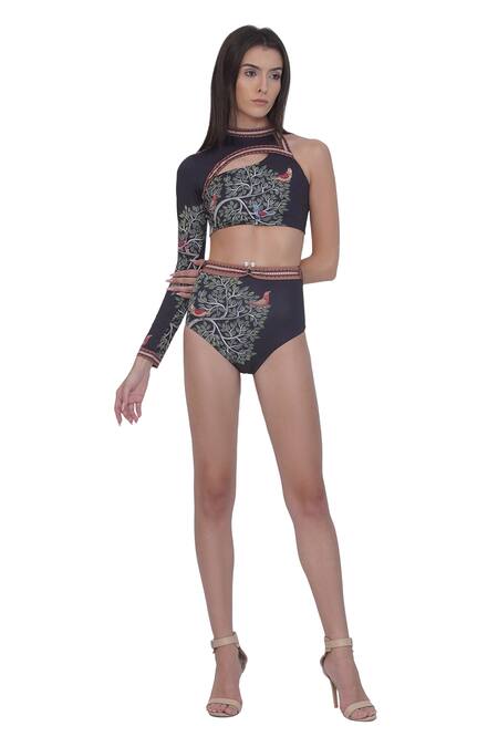 Buy Limerick By Abirr N' Nanki Black Polyester, Spandex Embroidery Halter Neck Designer Printed Bikini Set Online at Aza Fashions Buy_Limerick By Abirr N' Nanki_Black Polyester, Spandex Embroidery Halter Neck Designer Printed Bikini Set _Online_at_Aza_Fashions