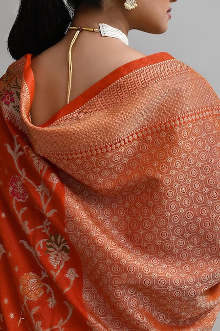 Samyukta Singhania_Orange Silk Banarasi Saree With Blouse _at_Aza_Fashions