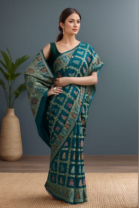 Buy_Samyukta Singhania_Green Silk Weaving Banarasi Saree Set 