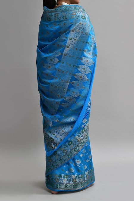 Samyukta Singhania Sky Blue Silk Banarasi Saree Set 