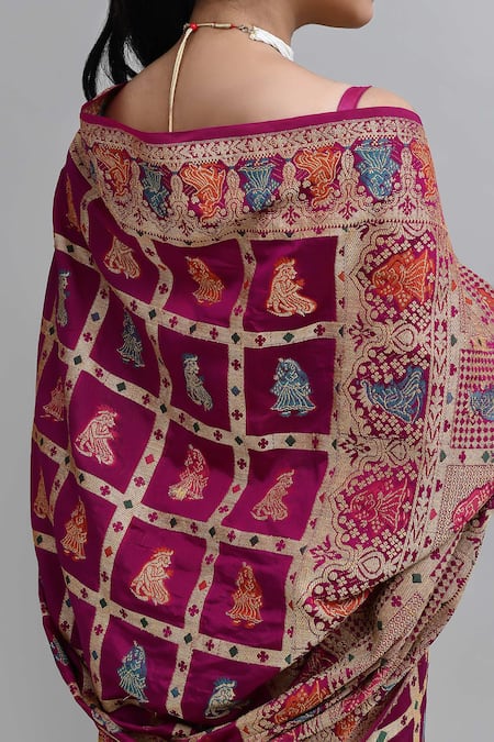 Buy_Samyukta Singhania_Purple Silk Banarasi Weaved Saree Set _Online_at_Aza_Fashions