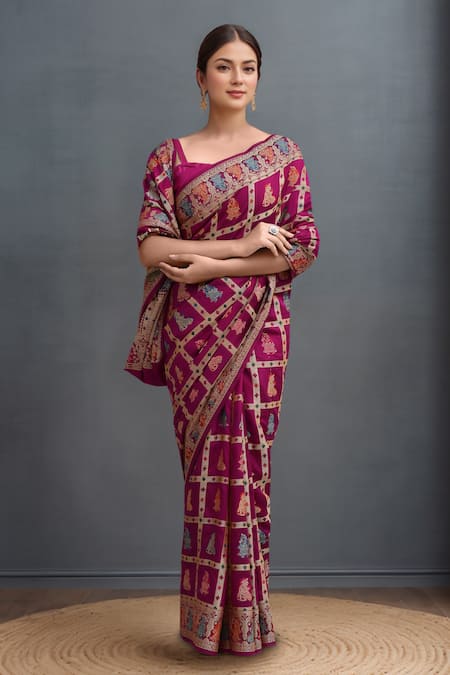 Shop_Samyukta Singhania_Purple Silk Banarasi Weaved Saree Set _Online_at_Aza_Fashions