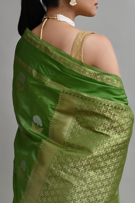 Buy_Samyukta Singhania_Green Silk Banarasi Saree With Blouse _Online_at_Aza_Fashions