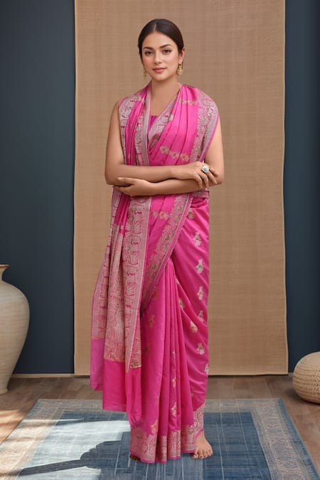 Samyukta Singhania Pink Silk Banarasi Saree With Running Blouse 