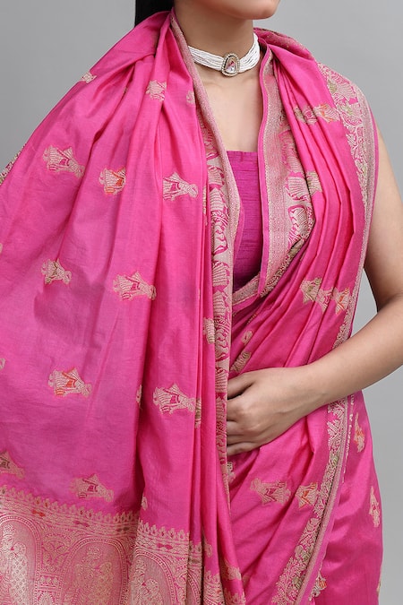 Samyukta Singhania_Pink Silk Zari Banarasi Saree With Running Blouse _Online_at_Aza_Fashions