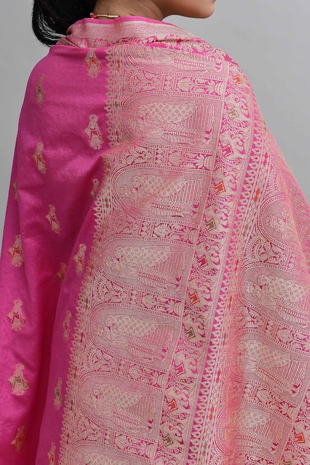 Shop_Samyukta Singhania_Pink Silk Zari Banarasi Saree With Running Blouse _Online_at_Aza_Fashions