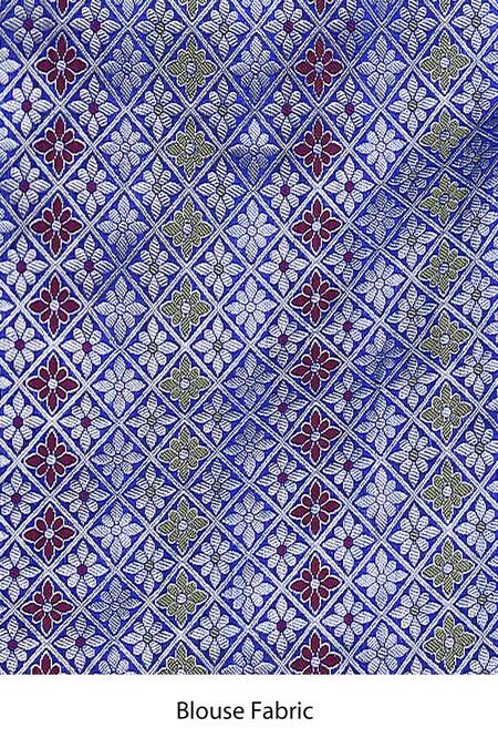 Shop_Samyukta Singhania_Blue Silk Banarasi Weaving Saree Set_Online_at_Aza_Fashions