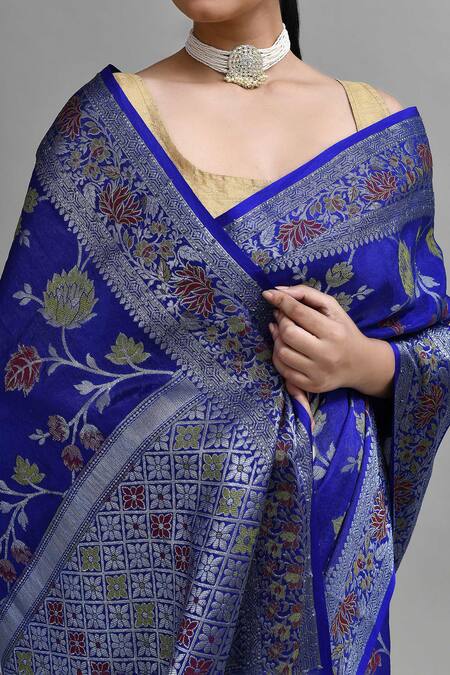 Buy_Samyukta Singhania_Blue Silk Banarasi Weaving Saree Set
