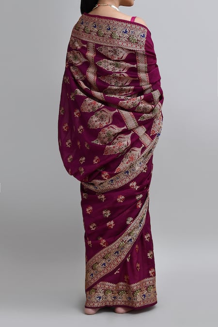 Shop_Samyukta Singhania_Purple Silk Embroidery Weaved Banarasi Saree With Blouse _at_Aza_Fashions