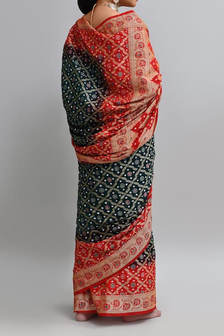 Shop_Samyukta Singhania_Green Silk Bandhej Weaving Saree With Blouse _at_Aza_Fashions