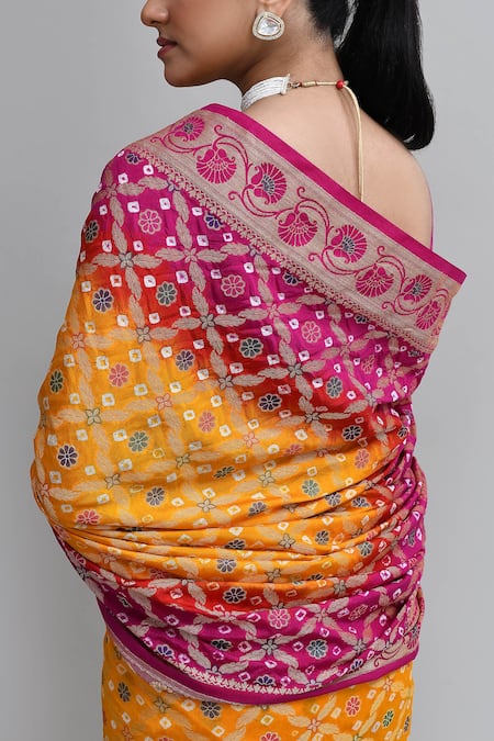 Buy_Samyukta Singhania_Yellow Silk Banarasi Saree With Blouse _Online_at_Aza_Fashions