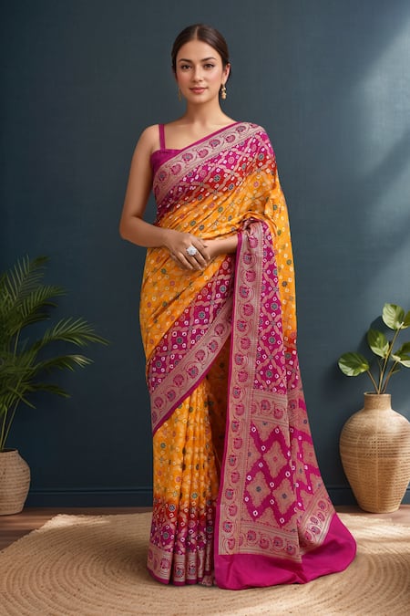 Buy Samyukta Singhania Yellow Silk Banarasi Saree With Blouse Buy_Samyukta Singhania_Yellow Silk Banarasi Saree With Blouse
