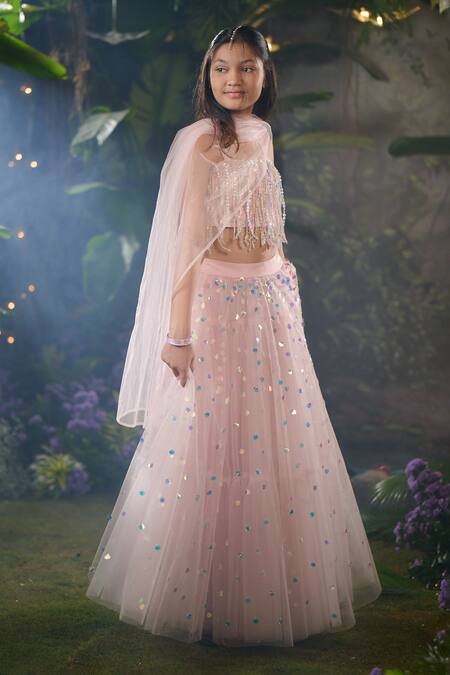Buy Panchhi By Kanupriya Tibrewala Pink Tulle, Silk Organza Sequins, Beads Stardust Lehenga Set Online at Aza Fashions Buy_Panchhi By Kanupriya Tibrewala_Pink Tulle, Silk Organza Sequins, Beads Stardust Lehenga Set_Online_at_Aza_Fashions