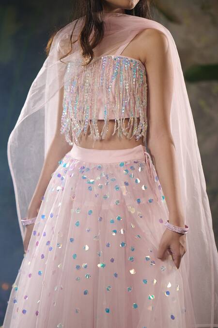 Shop Panchhi By Kanupriya Tibrewala Pink Tulle, Silk Organza Sequins, Beads Stardust Lehenga Set Online at Aza Fashions Shop_Panchhi By Kanupriya Tibrewala_Pink Tulle, Silk Organza Sequins, Beads Stardust Lehenga Set_Online_at_Aza_Fashions
