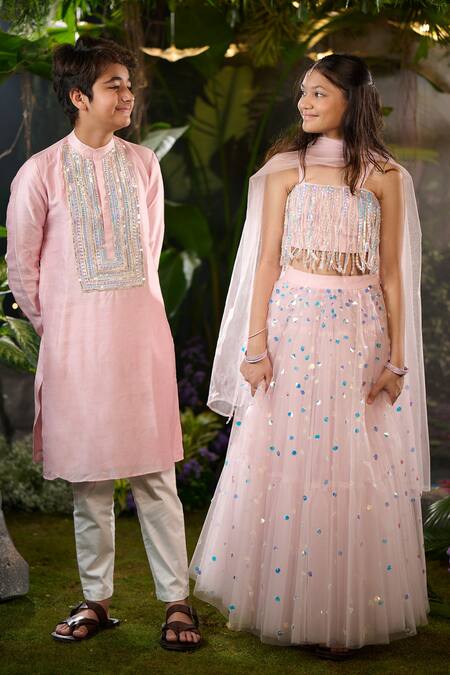 Panchhi By Kanupriya Tibrewala Pink Tulle, Silk Organza Sequins, Beads Stardust Lehenga Set at Aza Fashions Panchhi By Kanupriya Tibrewala_Pink Tulle, Silk Organza Sequins, Beads Stardust Lehenga Set_at_Aza_Fashions