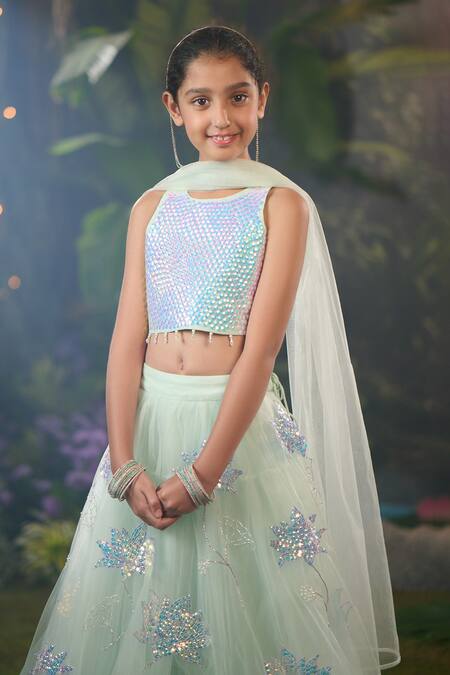 Panchhi By Kanupriya Tibrewala Sky Blue Silk Organza, Tulle Sequins, Embroidery Designer Lehenga Set Online at Aza Fashions Panchhi By Kanupriya Tibrewala_Sky Blue Silk Organza, Tulle Sequins, Embroidery Designer Lehenga Set_Online_at_Aza_Fashions