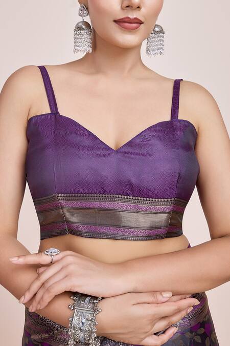 Naintara Bajaj_Purple Brocade, Silk Zari Sweetheart Neck Woven Banarasi Saree _at_Aza_Fashions