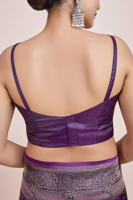 Shop_Naintara Bajaj_Purple Brocade, Silk Zari Sweetheart Neck Woven Banarasi Saree 