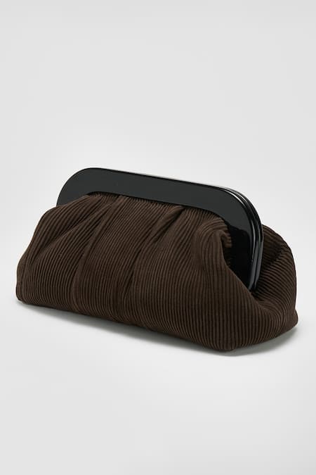 Perona Brown Suede Leather Designer Clutch 