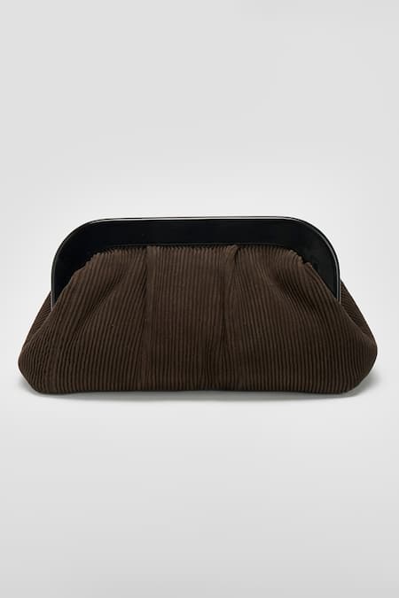 PERONA Brown Suede Leather Designer Clutch 