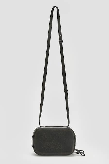 Shop Perona Black Vintage Leather Crossbody Handbag Online at Aza Fashions Shop_Perona_Black Vintage Leather Crossbody Handbag _Online_at_Aza_Fashions