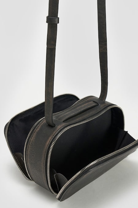 Perona Black Vintage Leather Crossbody Handbag at Aza Fashions Perona_Black Vintage Leather Crossbody Handbag _at_Aza_Fashions