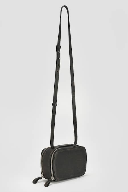 Shop Perona Black Vintage Leather Crossbody Handbag at Aza Fashions Shop_Perona_Black Vintage Leather Crossbody Handbag _at_Aza_Fashions