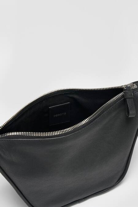 Perona Black Vintage Lamb Leather Handbag at Aza Fashions Perona_Black Vintage Lamb Leather Handbag _at_Aza_Fashions