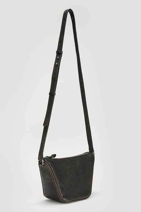 Shop Perona Black Distress Leather Handbag at Aza Fashions Shop_Perona_Black Distress Leather Handbag _at_Aza_Fashions