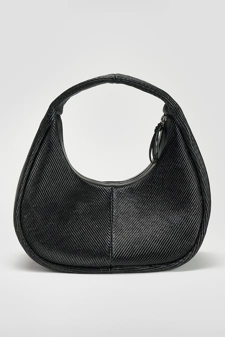 Shop Perona Black Designer Handbag With Ribbed Texture at Aza Fashions Shop_Perona_Black Designer Handbag With Ribbed Texture _at_Aza_Fashions