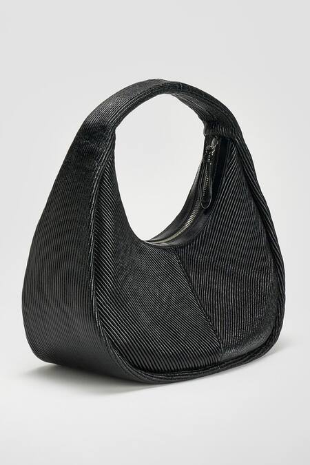Shop Perona Black Designer Handbag With Ribbed Texture Online at Aza Fashions Shop_Perona_Black Designer Handbag With Ribbed Texture _Online_at_Aza_Fashions