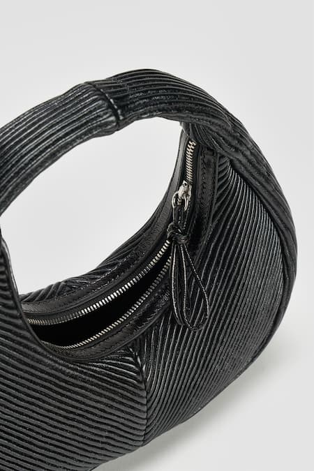 Buy Perona Black Designer Handbag With Ribbed Texture Buy_Perona_Black Designer Handbag With Ribbed Texture