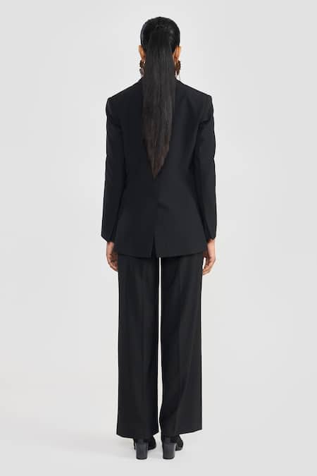 Shop Perona Black Polyamide, Wool Tailored Blazer at Aza Fashions Shop_Perona_Black Polyamide, Wool Tailored Blazer _at_Aza_Fashions