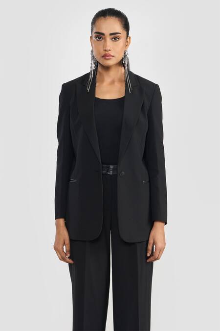 Perona Black Polyamide, Wool Tailored Blazer Online at Aza Fashions Perona_Black Polyamide, Wool Tailored Blazer _Online_at_Aza_Fashions